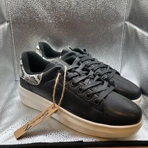 Seven7 Black Sneakers with White Soles and Snakeskin Accent